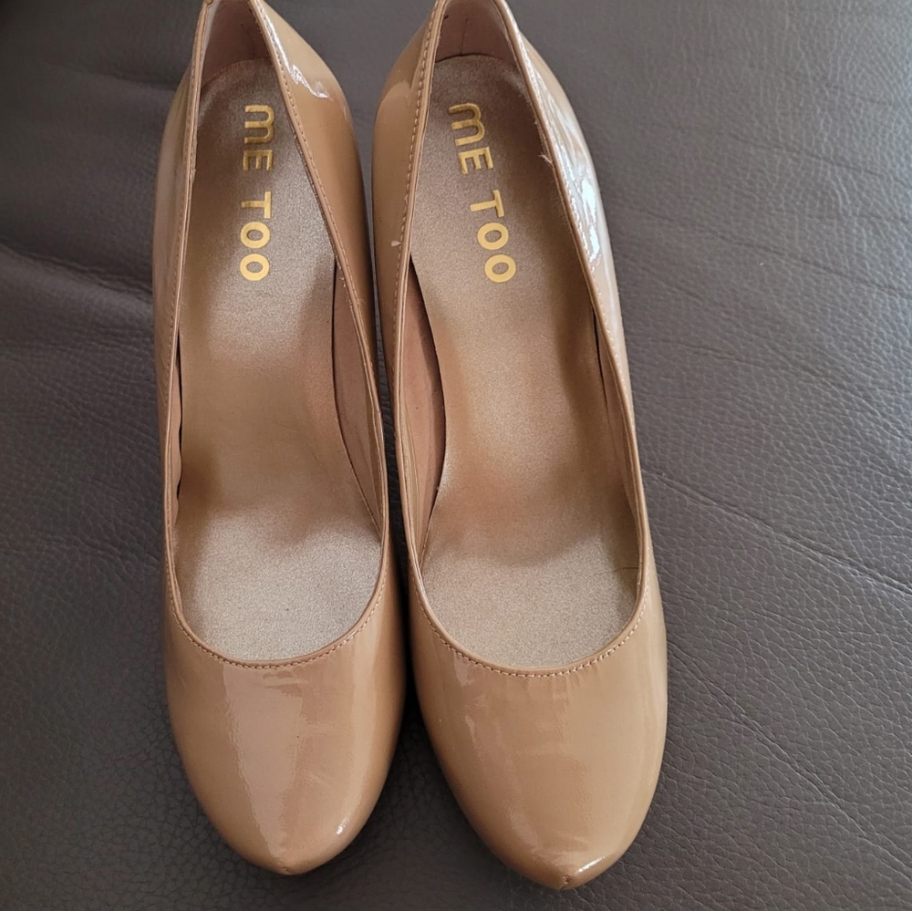 Nude patent leather heels